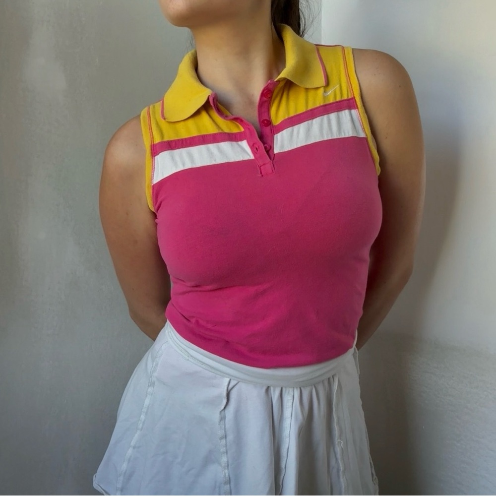 Vintage Nike Sleeveless Polo Tank – Pink/Yellow – Women’s XS